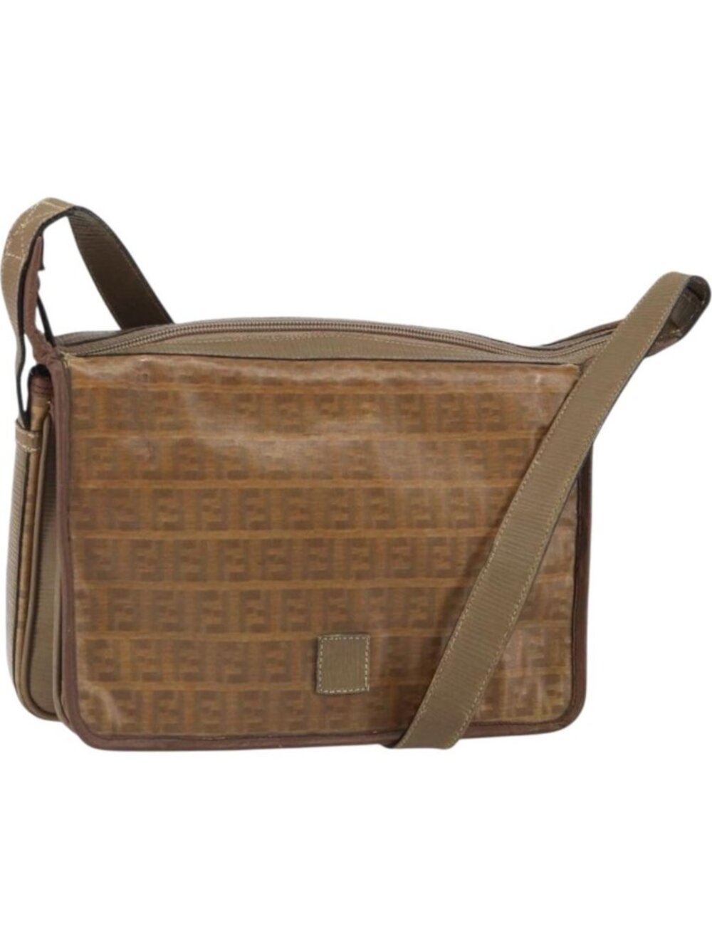 FENDI Zucchino Canvas Shoulder Bag Brown
